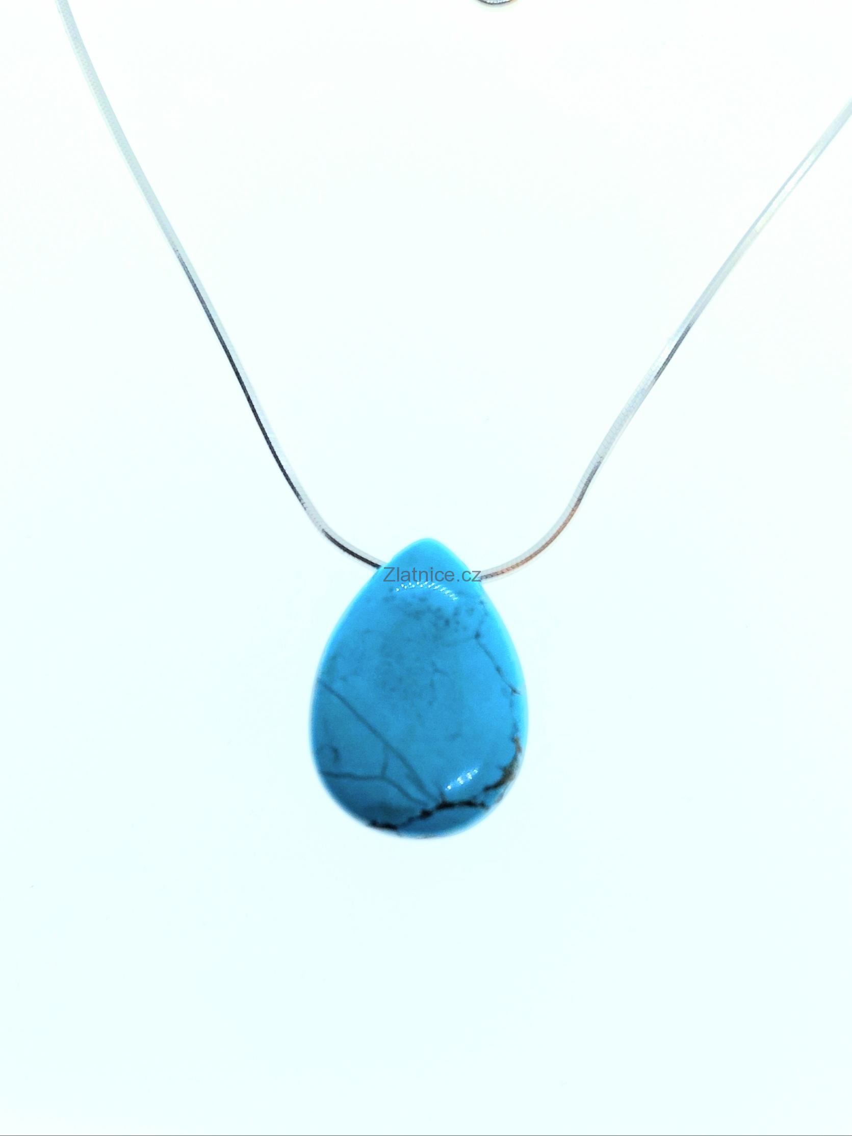 Jemný řetízek s přívěskem - pravý tyrkys- Řecko 