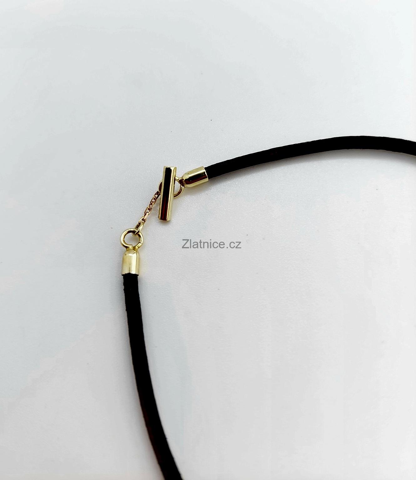 Pánský kožený náramek - žluté zlato 14Kt 