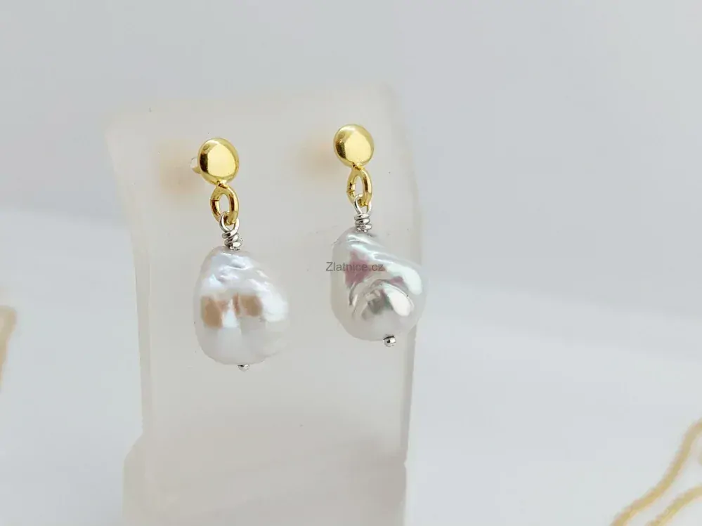 Náušnice s barokními perlami Ag zlacené