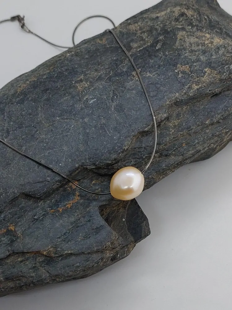 Ag řetízek s velkou perlou šampaň - Ruthenium