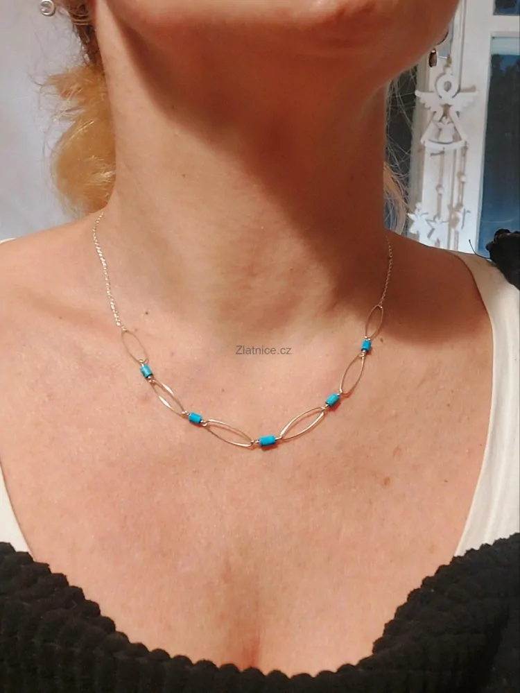 "LARA" Originální náhrdelník s tyrkysy, Ag
