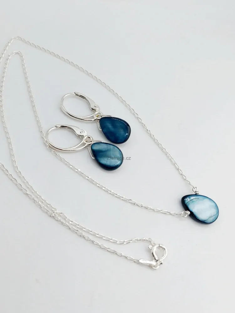 "Jarní kapky" stříbrná souprava - perleť