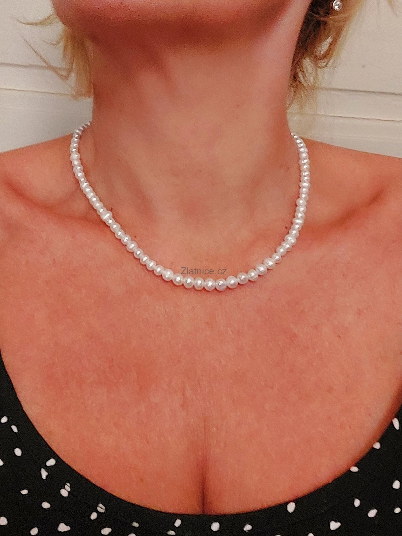 Sladkovodní krásně bílé perly - náhrdelník, Au14Kt
