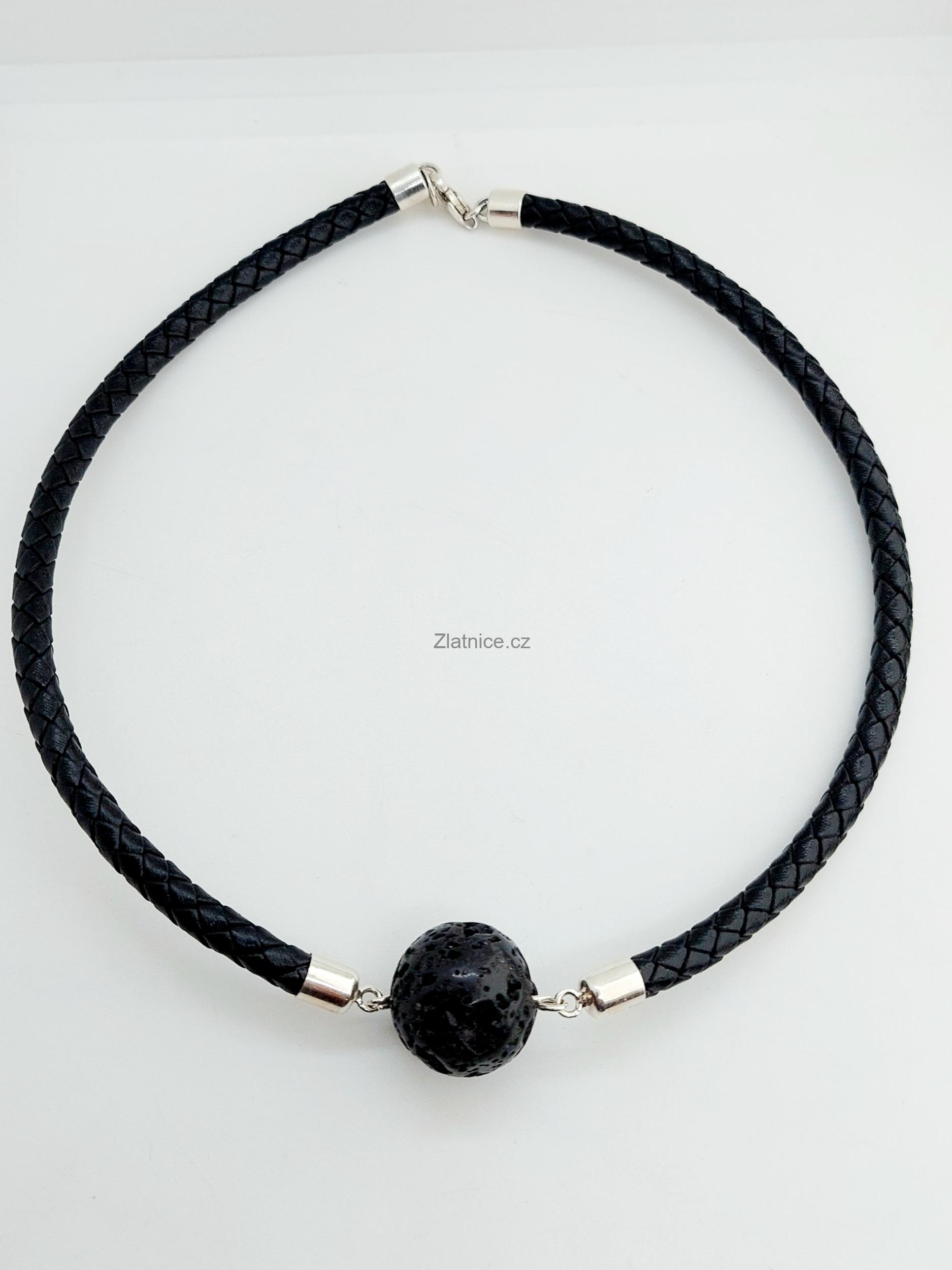 "KAREN" Modelový stříbrný náhrdelník s kůží, LÁVA