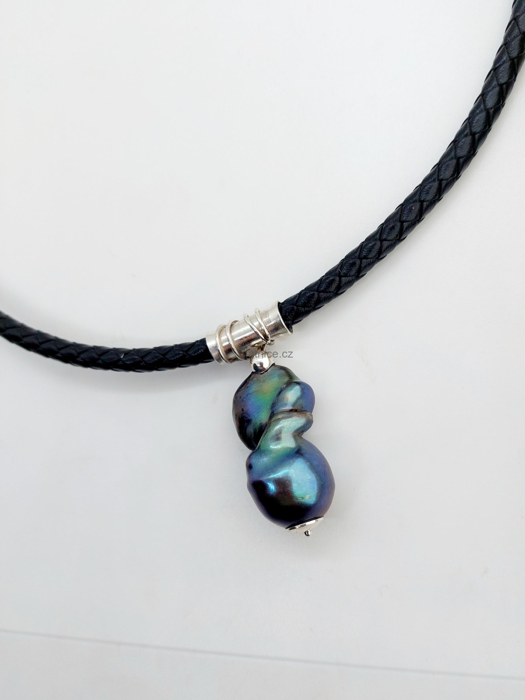 "BIG" kožený náhrdelník s mořskou 3cm perlou, Ag