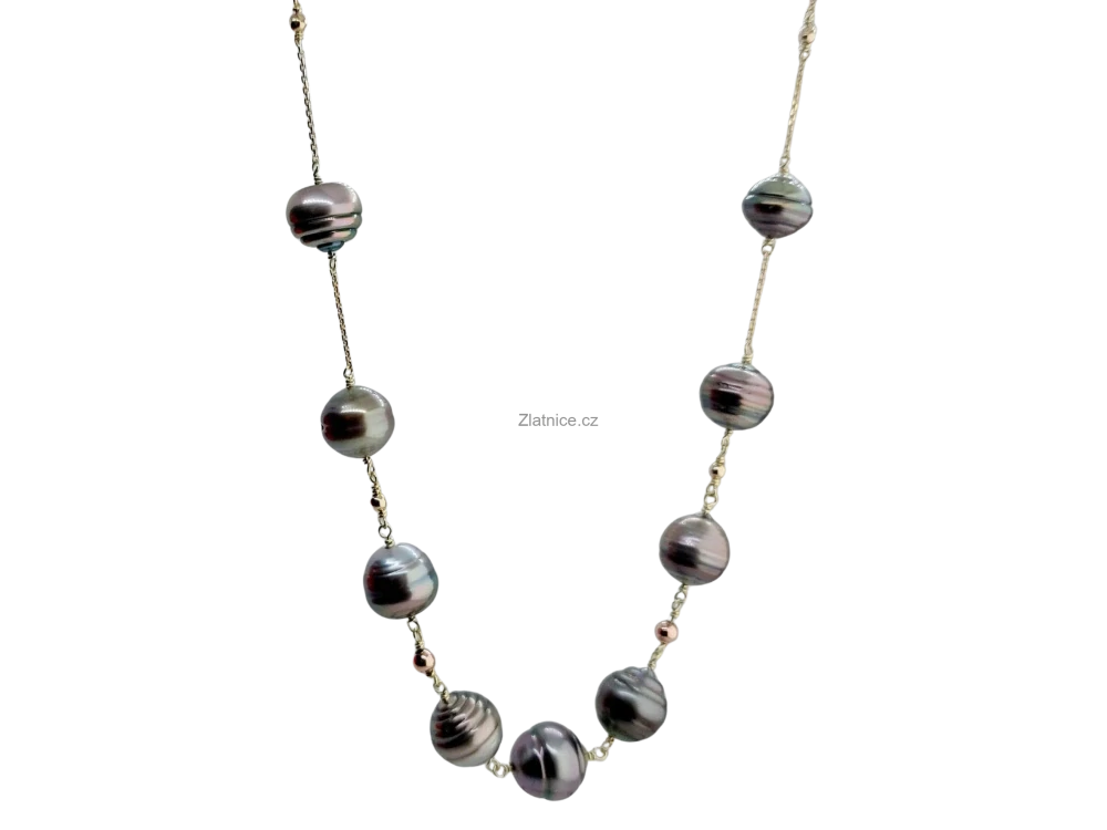 "LADY" mořské barokní tahitské perly, 14Kt zlato