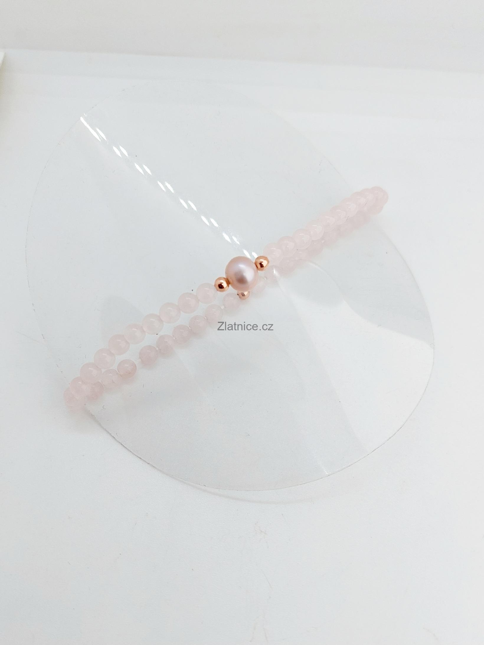 RUI stříbrný(pozlaceno 14Kt růžovým zlatem) náramek s pravým růženínem a perlou