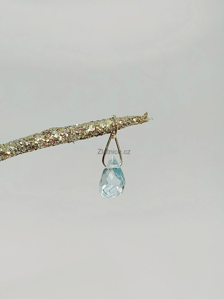 "KAPKA ŠTĚSTÍ" Přívěsek modrý topaz, zlato 14Kt