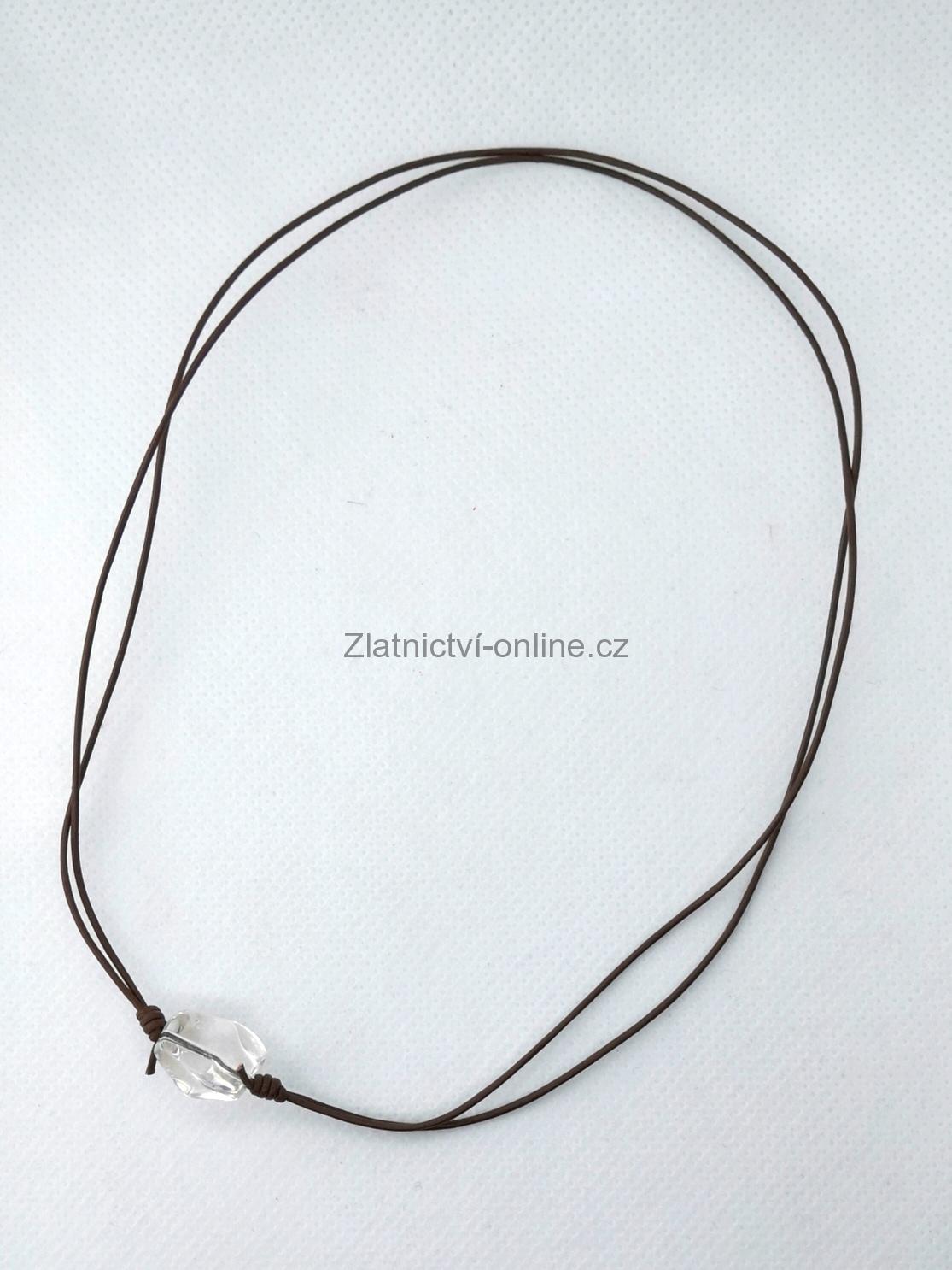 kožený náhrdelník - obojek s křišťálem Sibiř