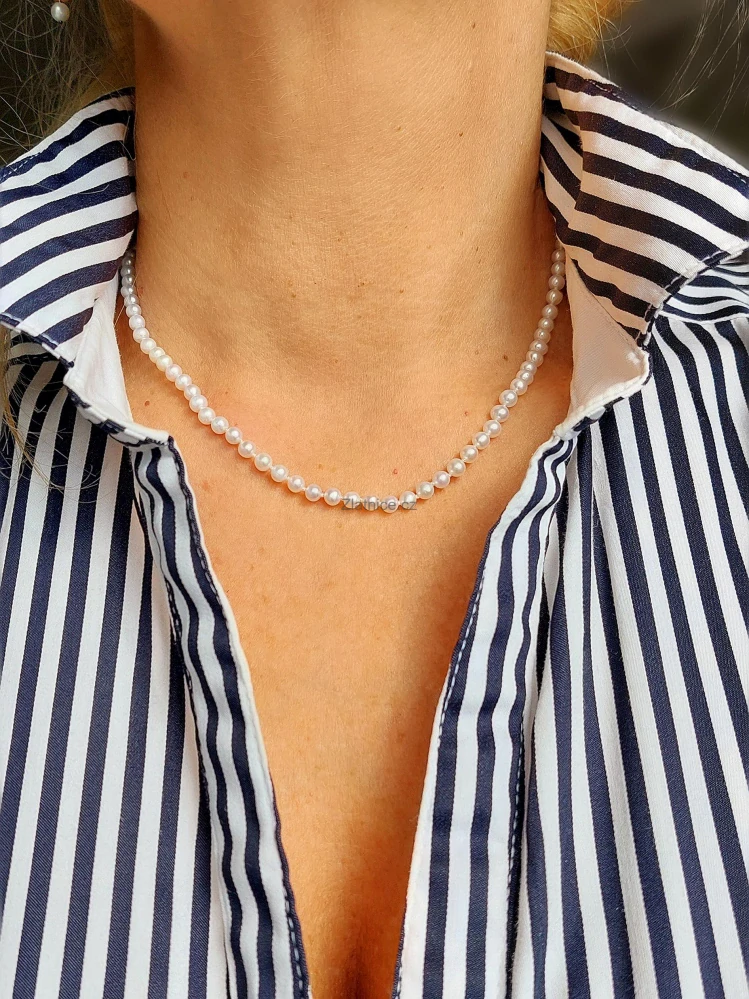 Náhrdelník bílé perly AAAAA zlato 14Kt, délka 41 - 42,5 cm