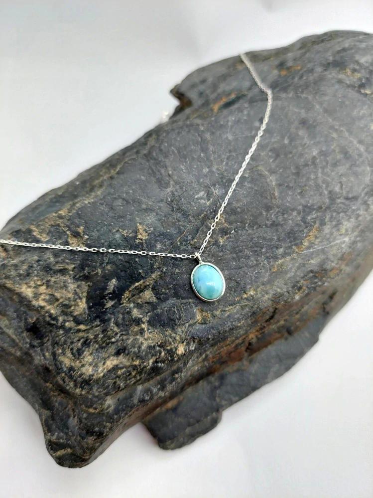 Řetízek s larimarem, stříbro 925, délka 39,5 cm