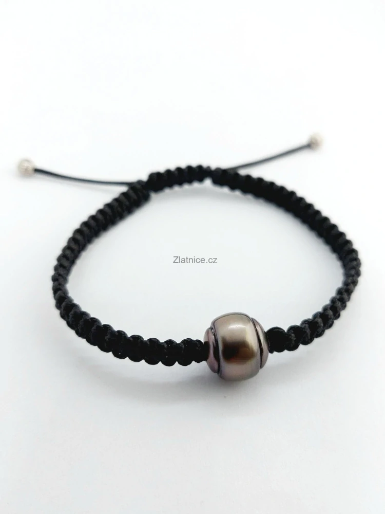 Náramek "MESSI" Macramé tahitská perla Ag 925 Rhodium