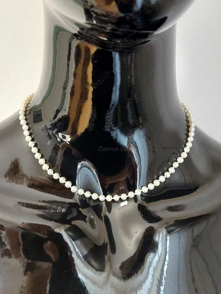 Náhrdelník DIDI bílé perly AAAA 5 mm, žluté zlato