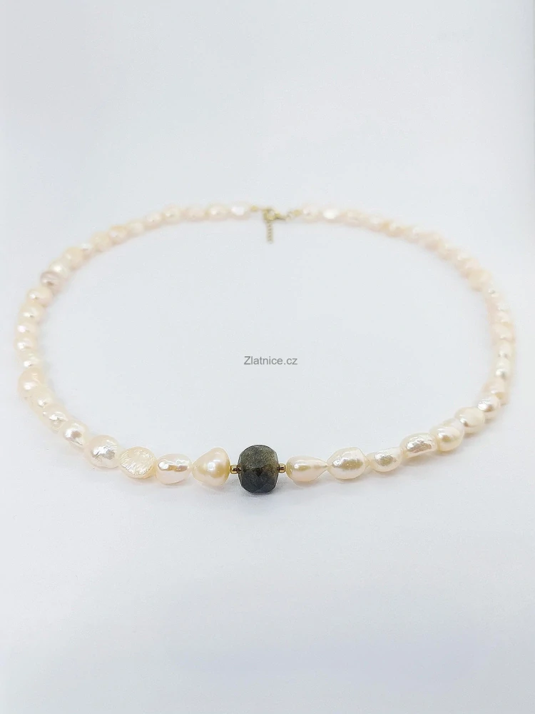 Náhrdelník DEVI filipínské perly, zlatý obsidián, Ag