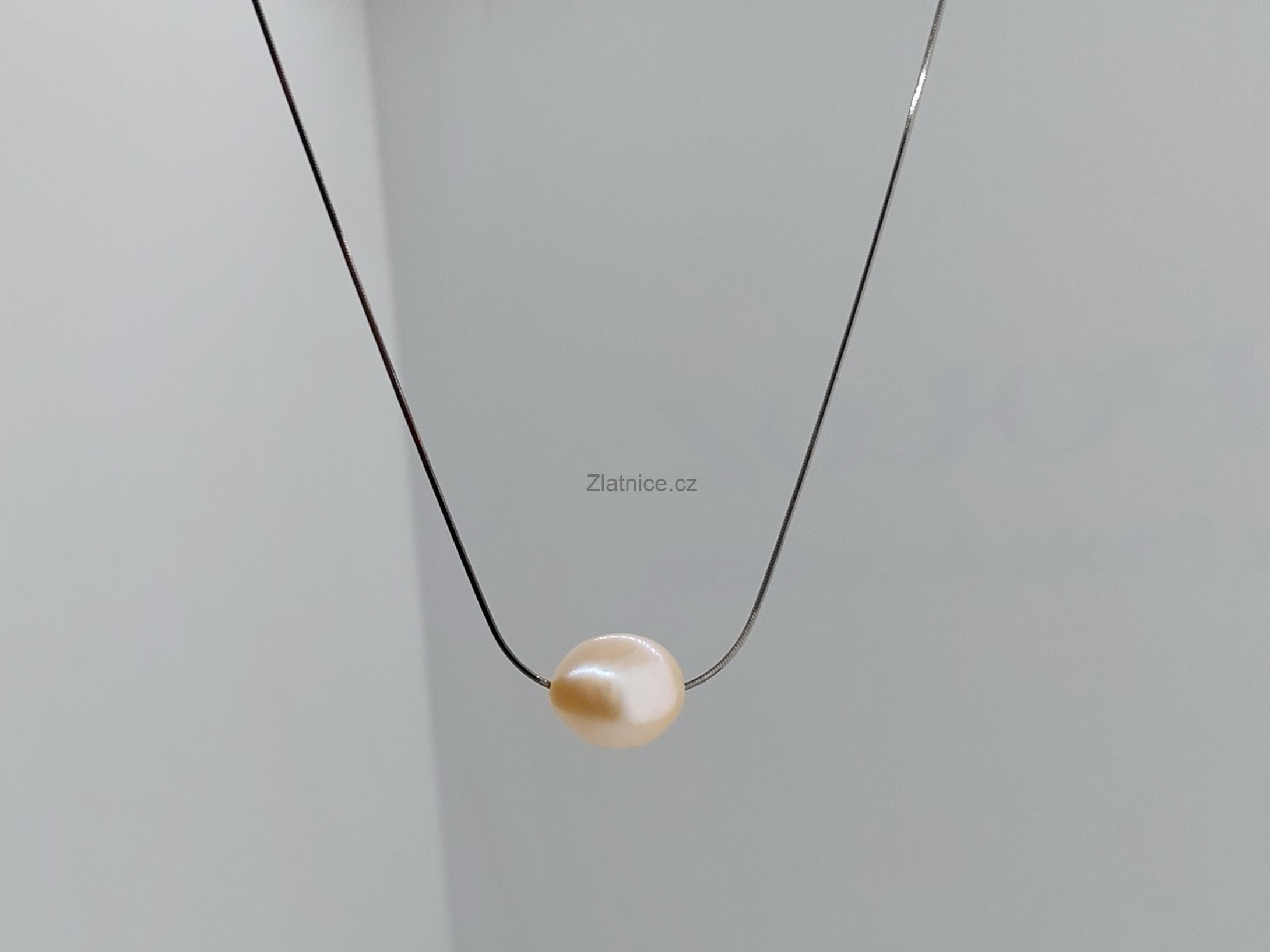 Ag řetízek s velkou perlou šampaň - Ruthenium
