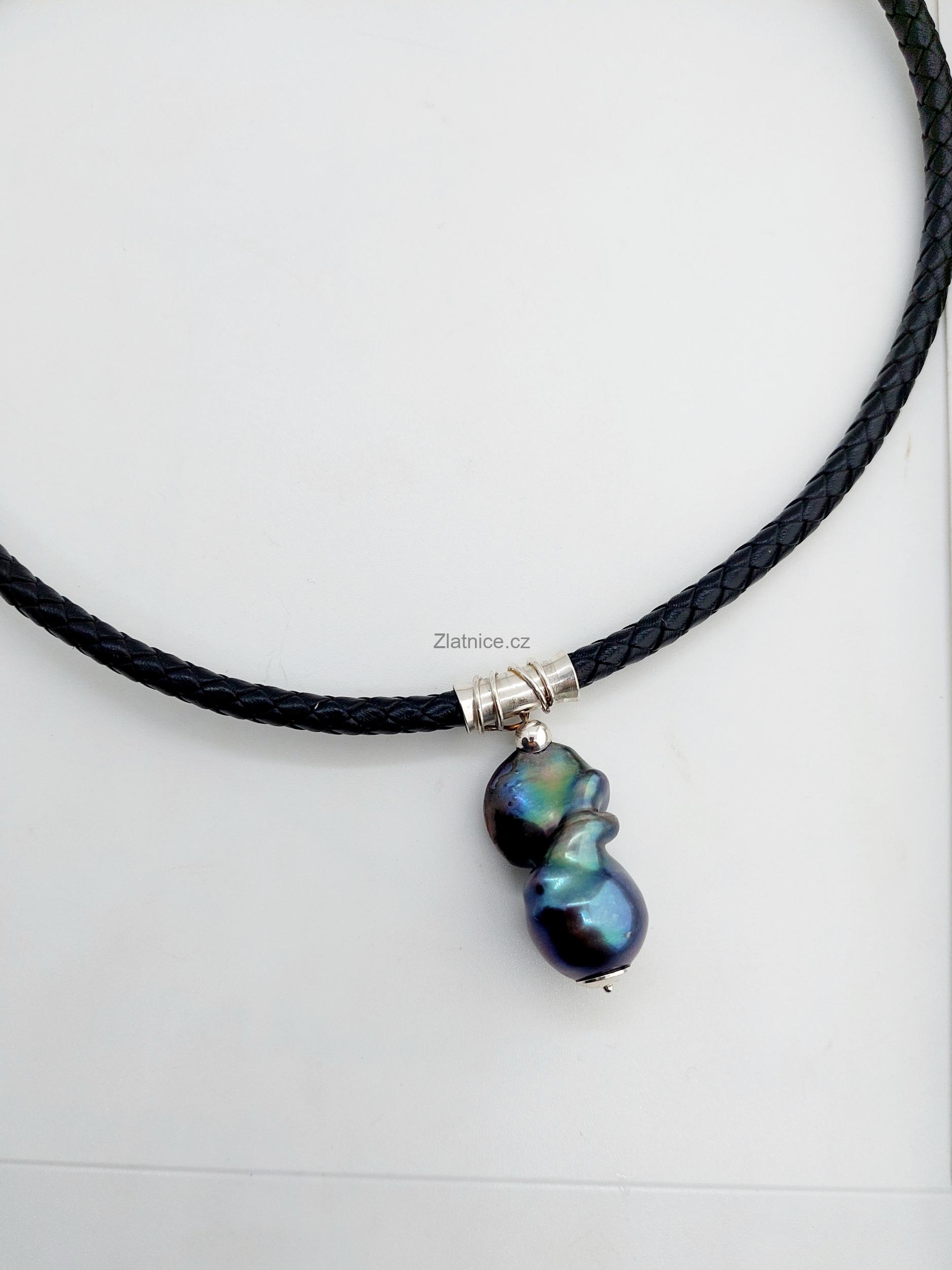 "BIG" kožený náhrdelník s mořskou 3cm perlou, Ag
