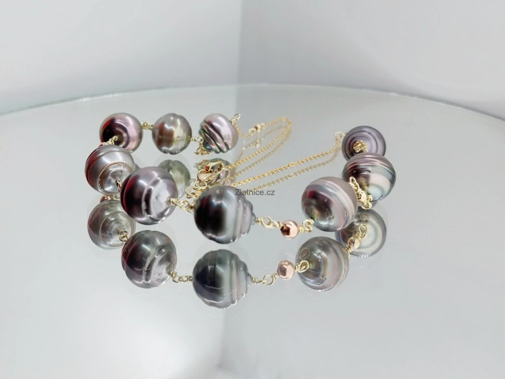 "LADY" mořské barokní tahitské perly, 14Kt zlato