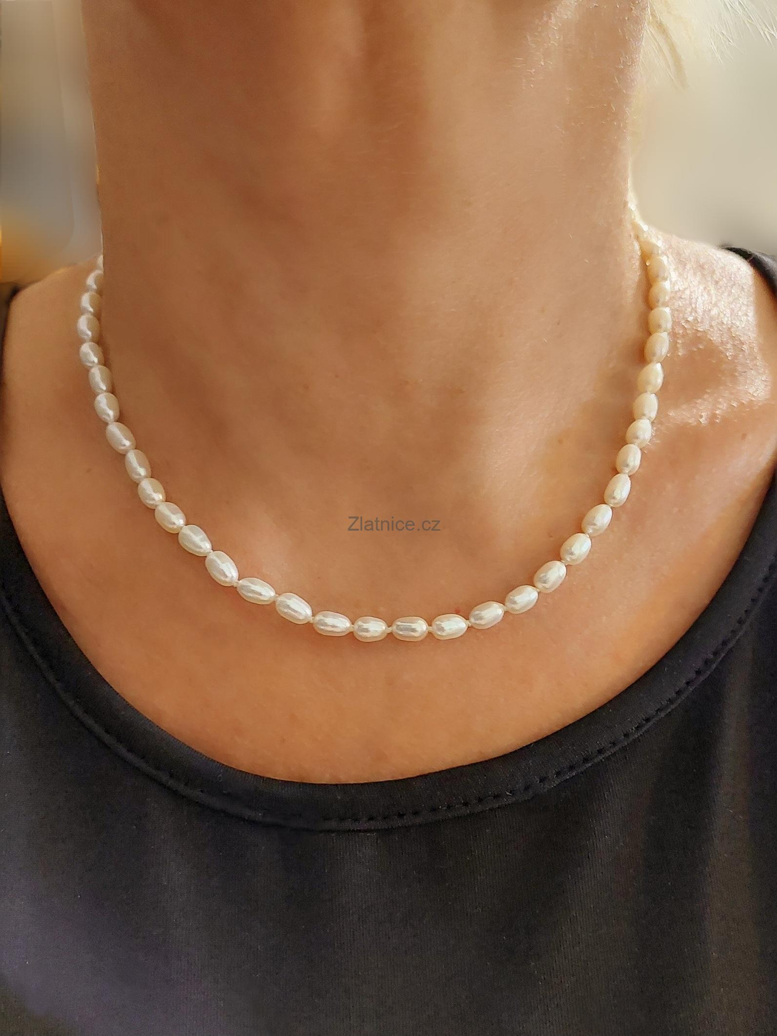 Bílé perly - náhrdelník, zlato 14Kt, 42,5 cm