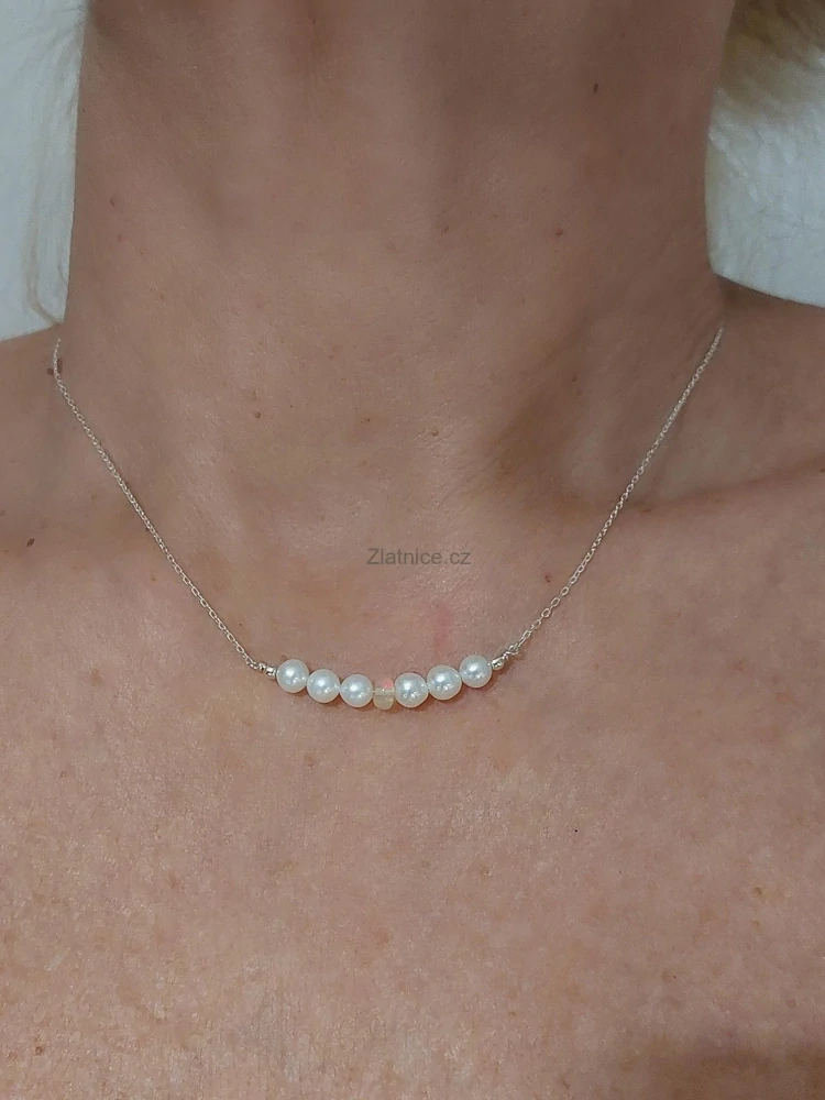 Řetízek sladkovodní perly, ohnivý etiopský opál, Ag 925