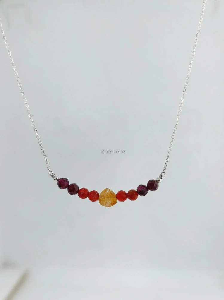 Řetízek brazilský granát, karneol, turmalín 925