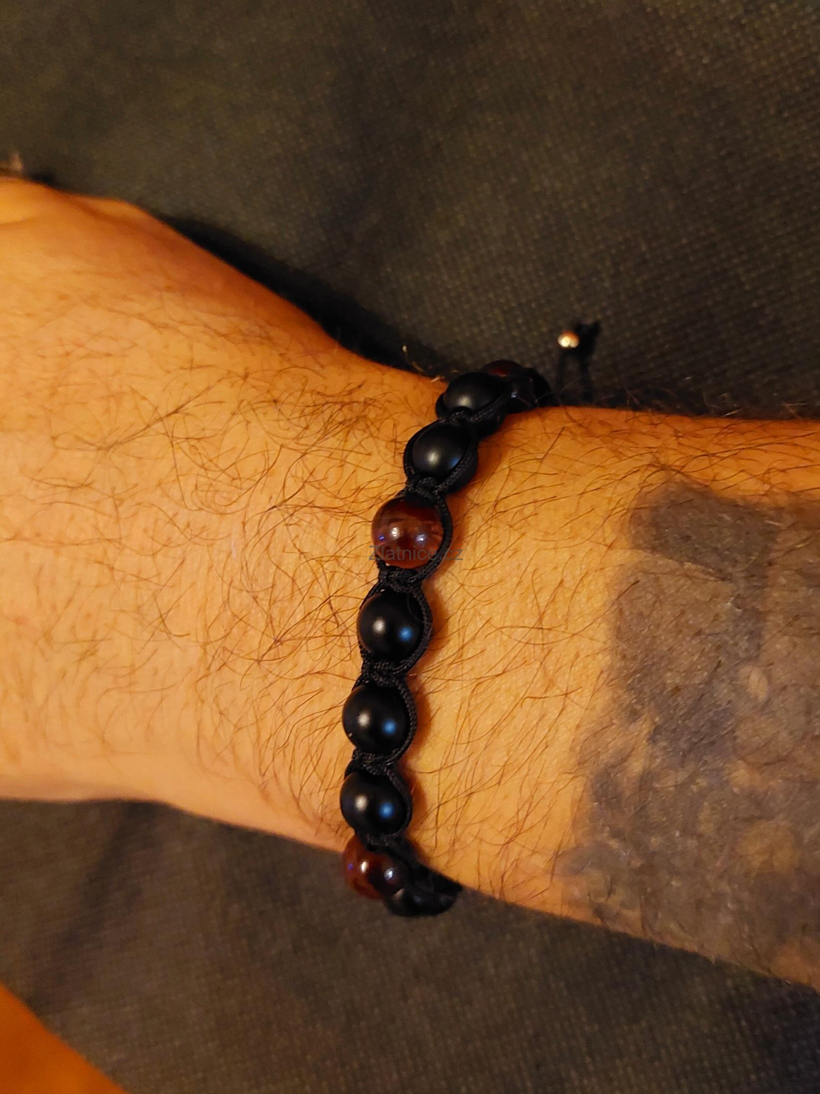 SHAMBALLA Pánský nármek černý achát, kočičí oko,GF zlato