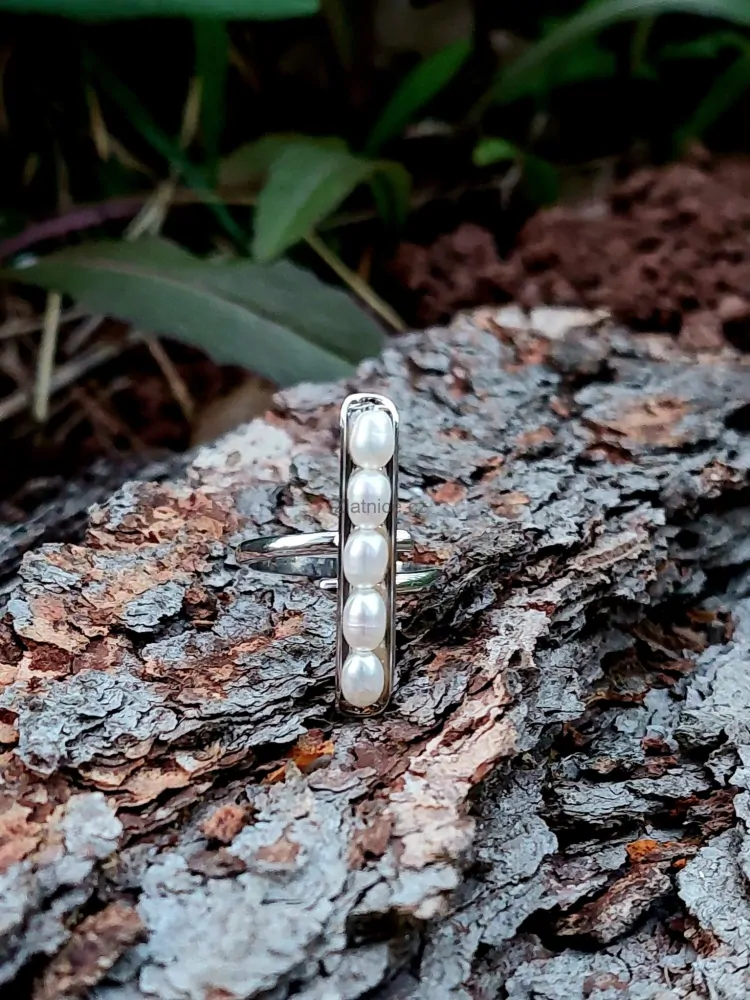 "CATE" prsten s výběrovými perlami, Ag, rhododium