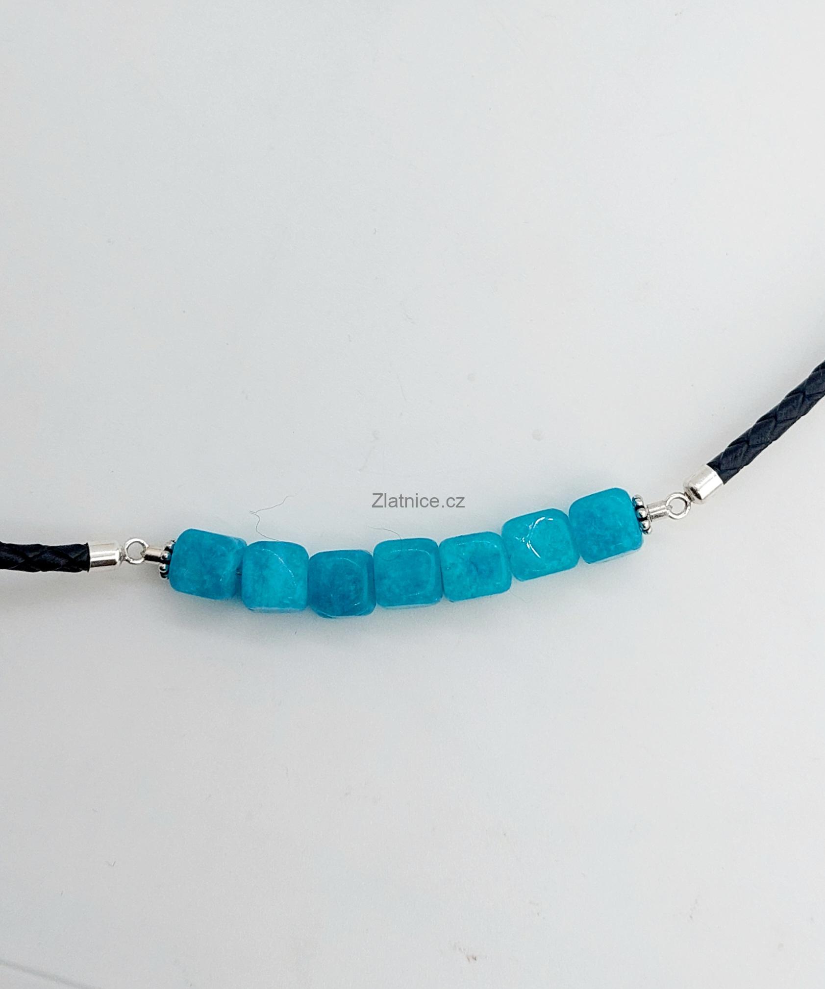 "AQUA" Modelový kožený náhrdelník s Amazonitem, Ag