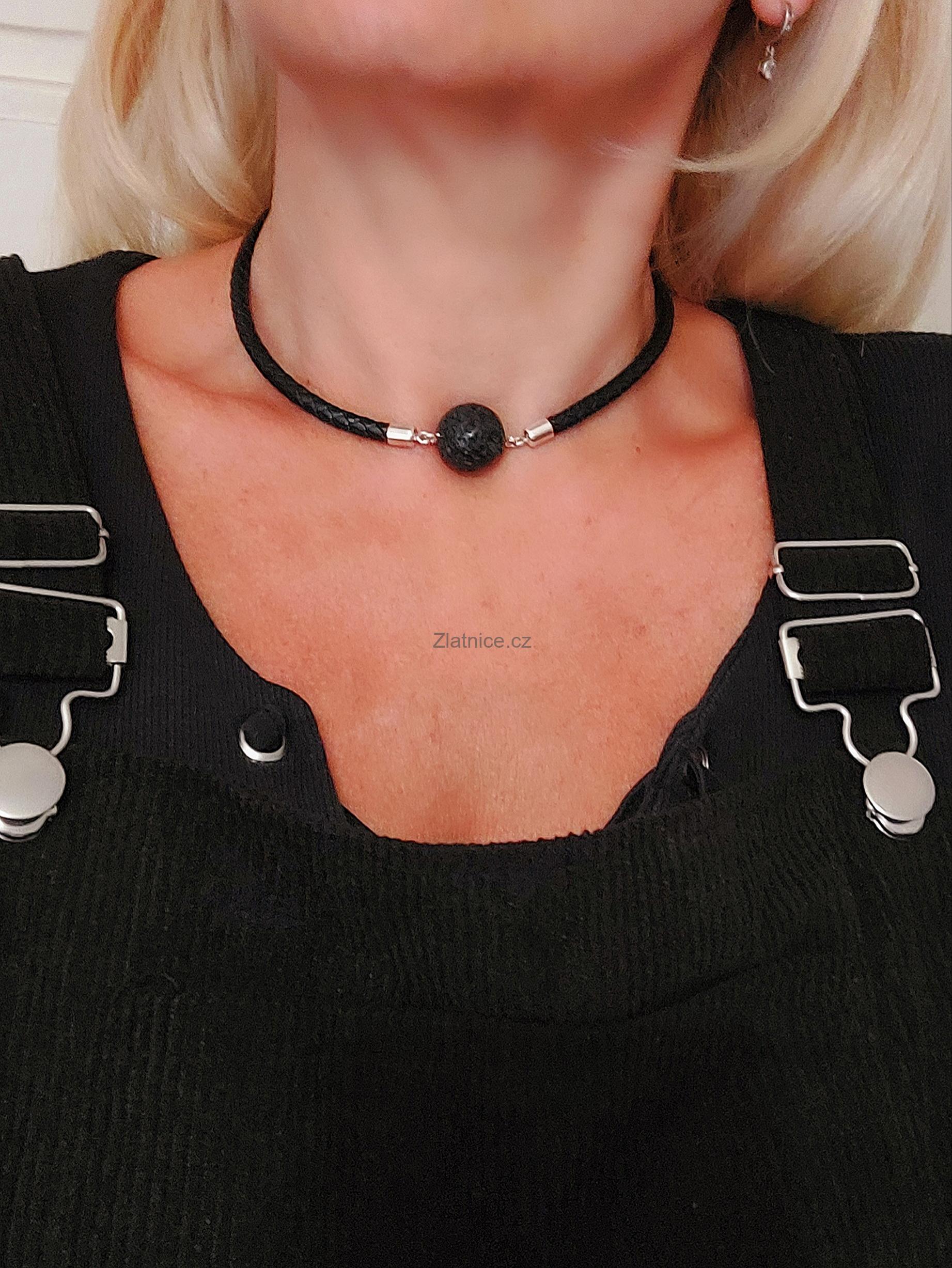 "KAREN" Modelový stříbrný náhrdelník s kůží, LÁVA