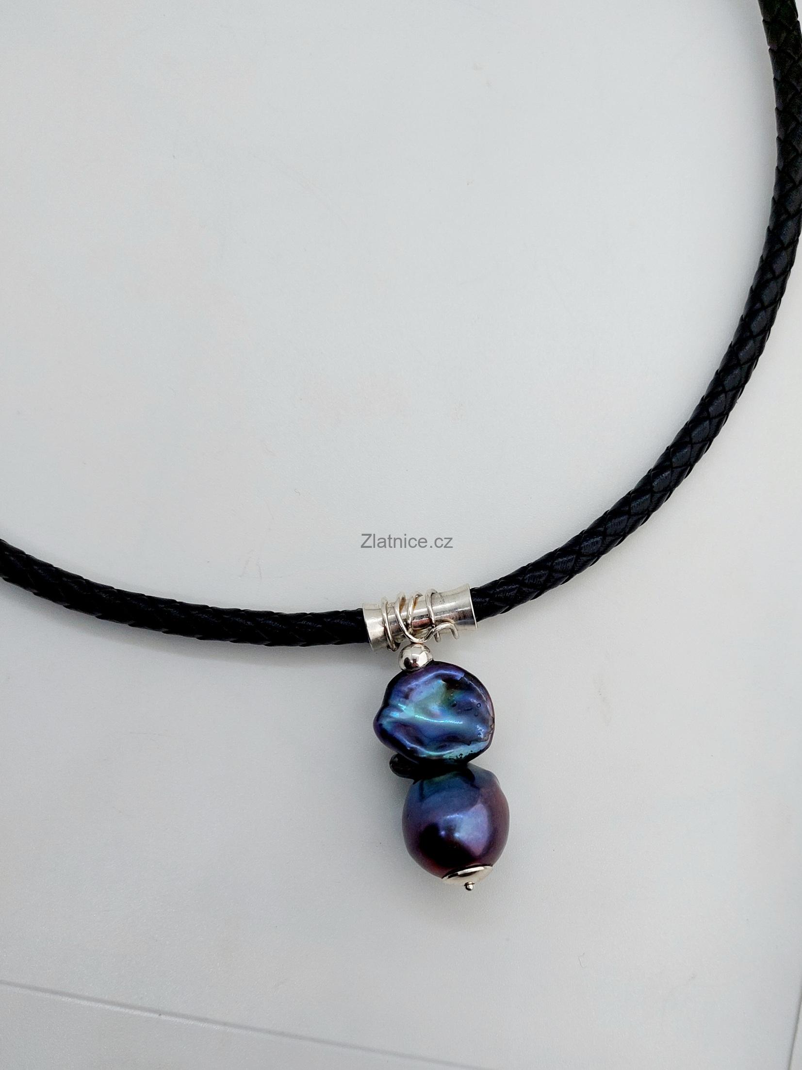 "BIG" kožený náhrdelník s mořskou 3cm perlou, Ag