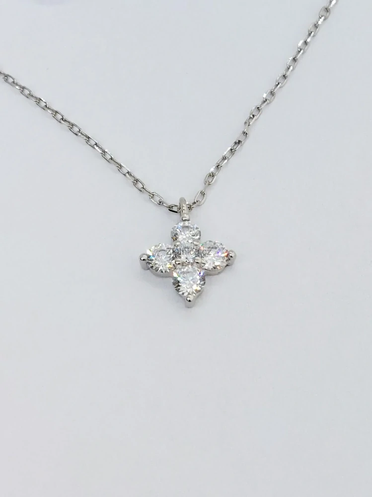 Řetízek "ČTYŘLÍSTEK" se zirkony , stříbro 925 rhodiované 