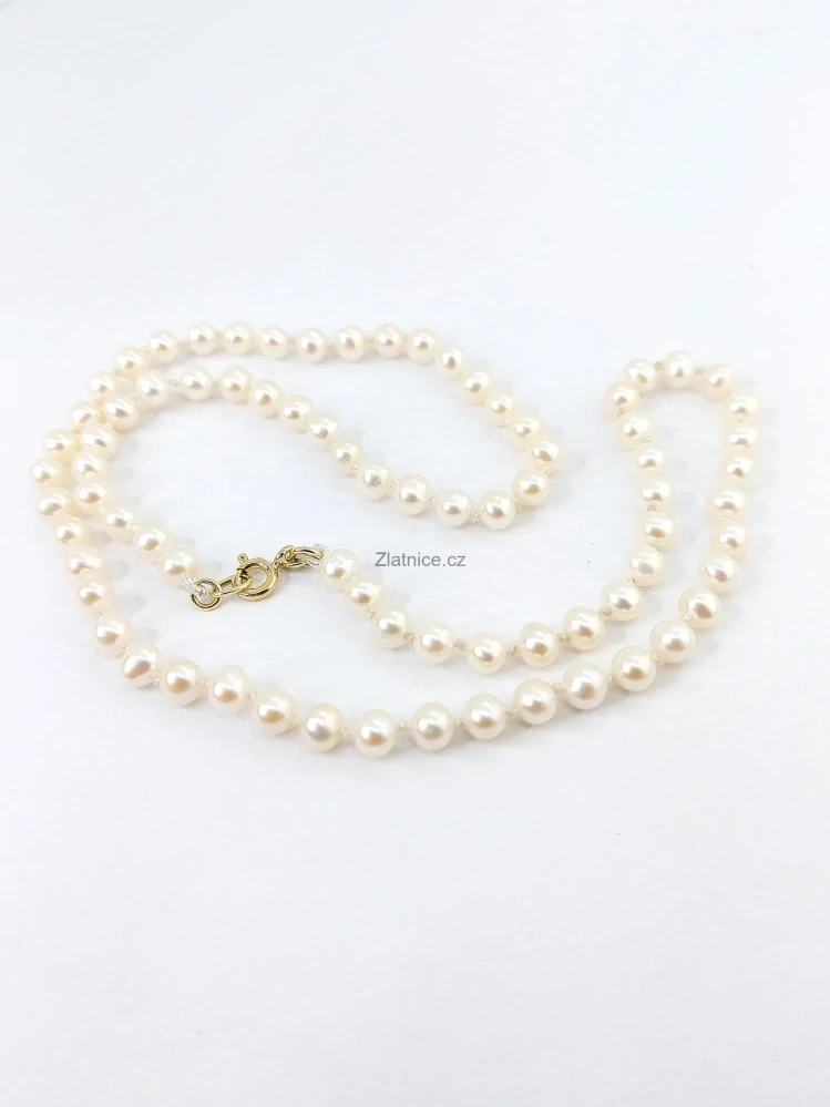 Náhrdelník DIDI bílé perly AAAA 5 mm, žluté zlato