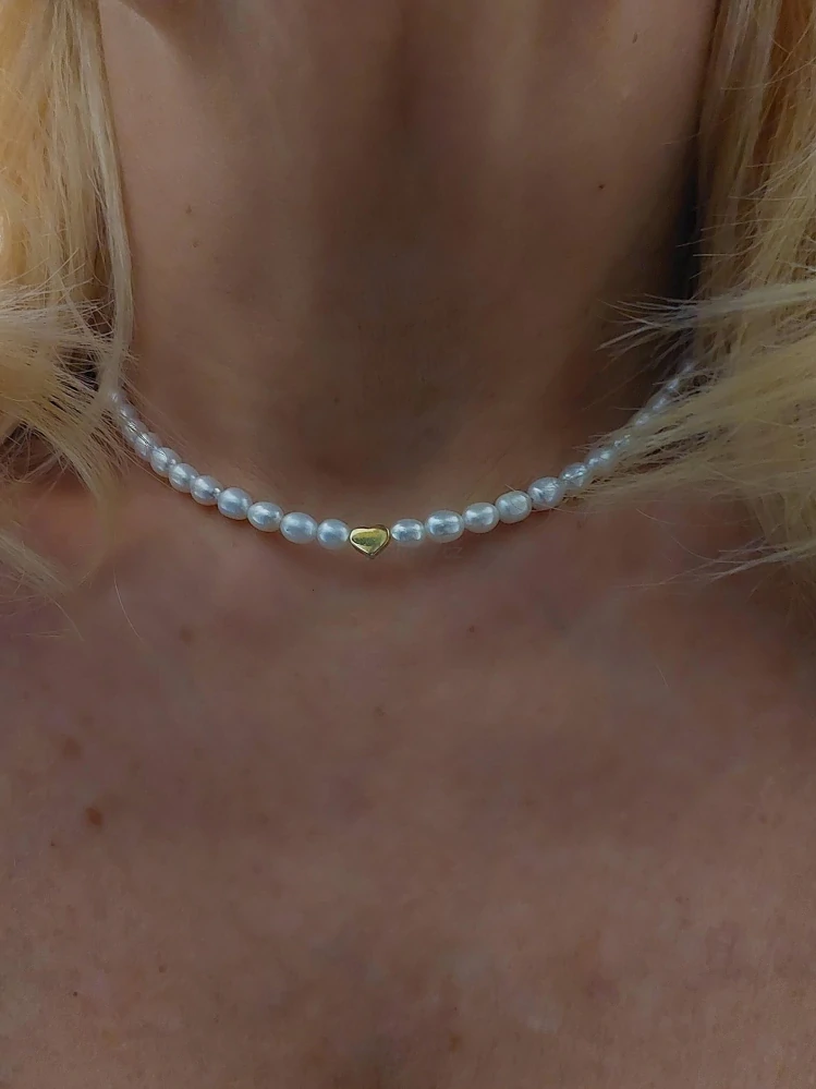 Perlový náhrdelník srdíčko stříbro zlacené 14K