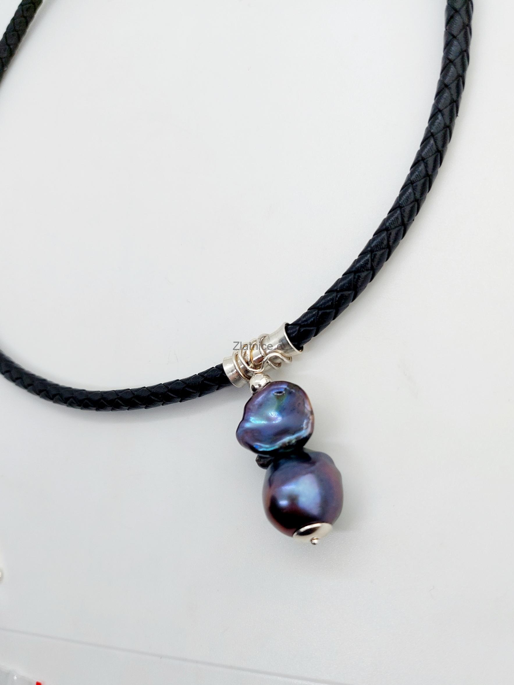 "BIG" kožený náhrdelník s mořskou 3cm perlou, Ag
