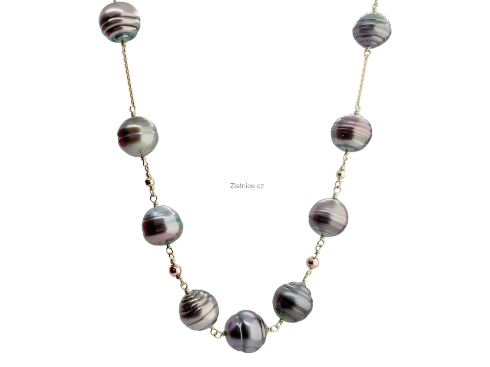 "LADY" mořské barokní tahitské perly, 14Kt zlato