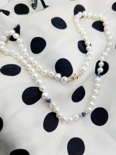 "DI" perlový náhrdelník se safíry 14Kt žluté zlato