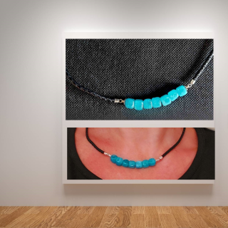 "AQUA" Modelový kožený náhrdelník s Amazonitem, Ag