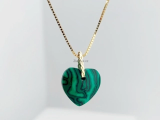 "LOVE" Modelový zlatý přívěsek s malachitem 14Kt
