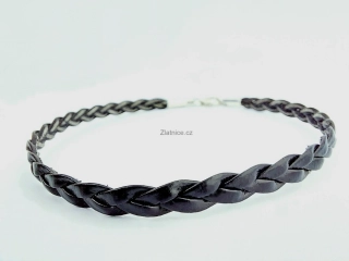 Náramek pánský z pletené kůže - jehnětina, Ag 925