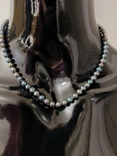 Náhrdelník WALL dlouhé tmavé perly AA+ stříbro RH