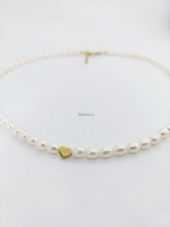 Perlový náhrdelník srdíčko stříbro zlacené 14K